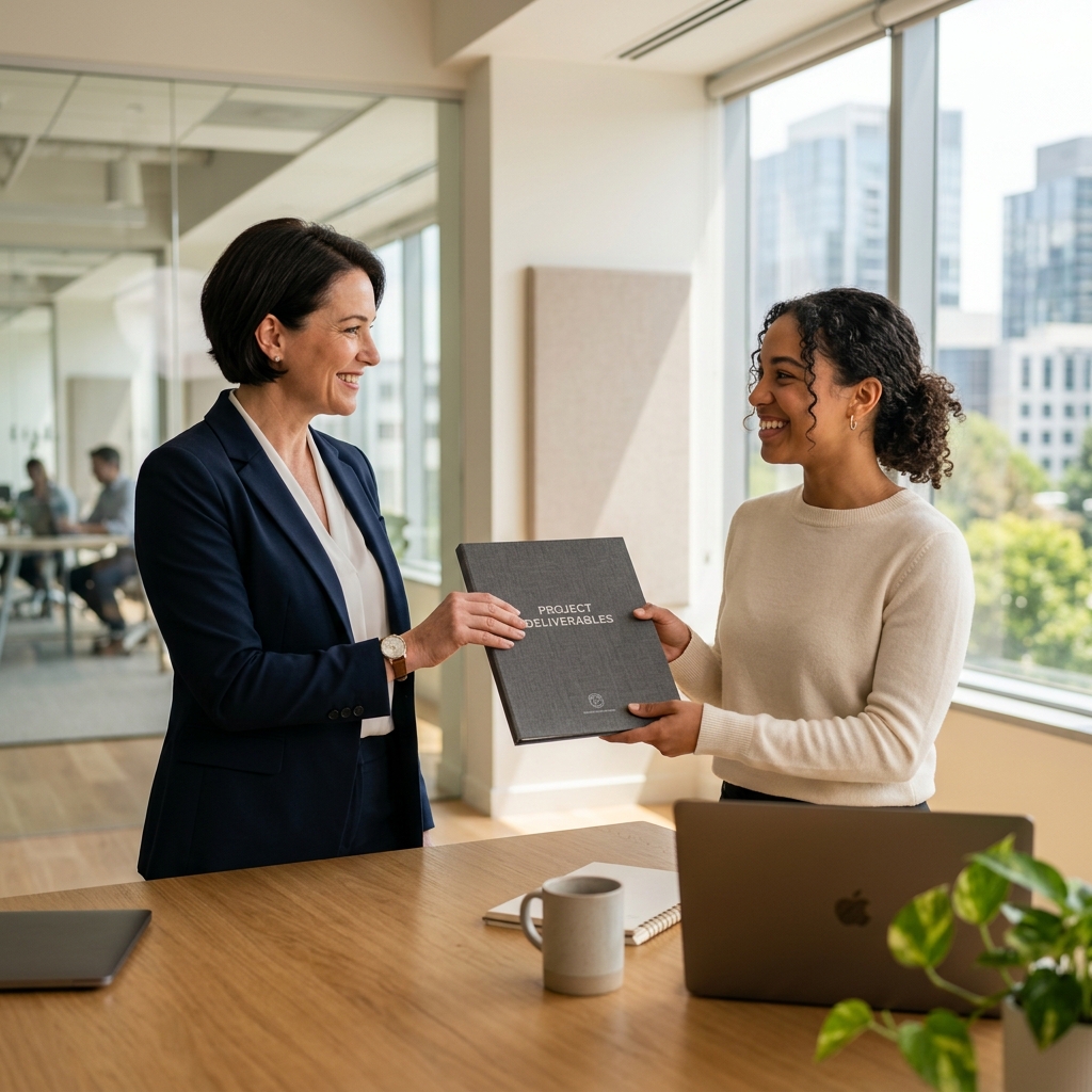 Business leader delegating work to a capable assistant in a modern office