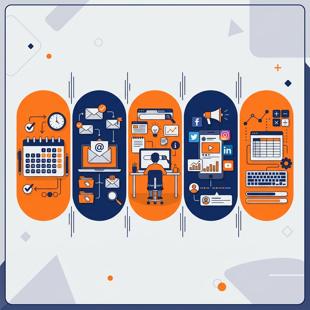 Overview of common virtual assistant tasks including calendar management, inbox, research and social media